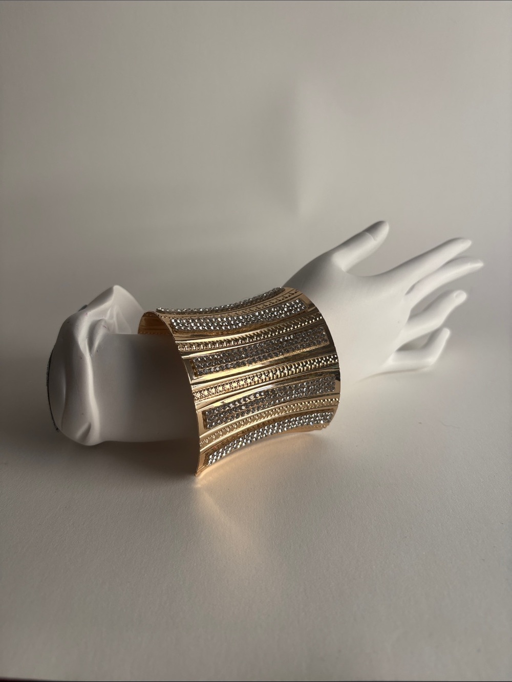 Gold Wide Cuff Bracelet Crystal Accent Statement Women Jewelry